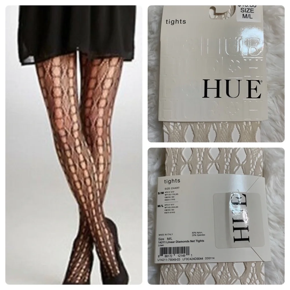 Hue Linear Diamonds Net Tights in Linen